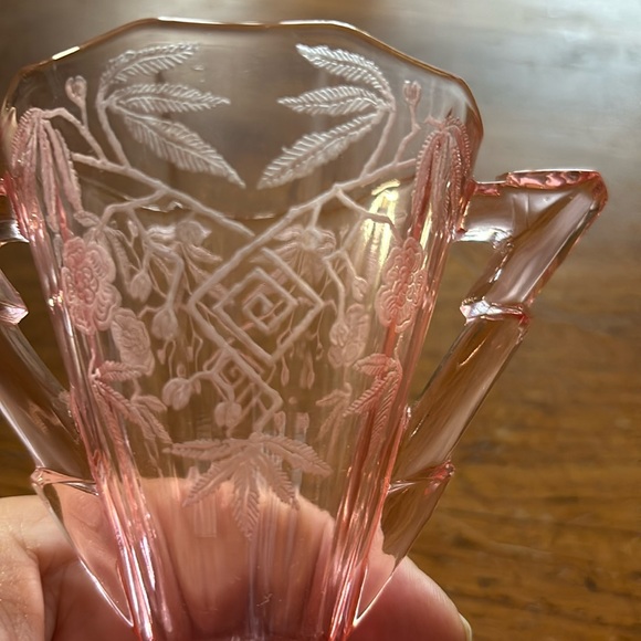 Vintage Cambridge Decagon Rosalie pattern pink depression glass sugar & creamer - Picture 2 of 9